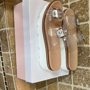 Chinese Laundry Clear Strap Sandals with Silver Buckles and platform